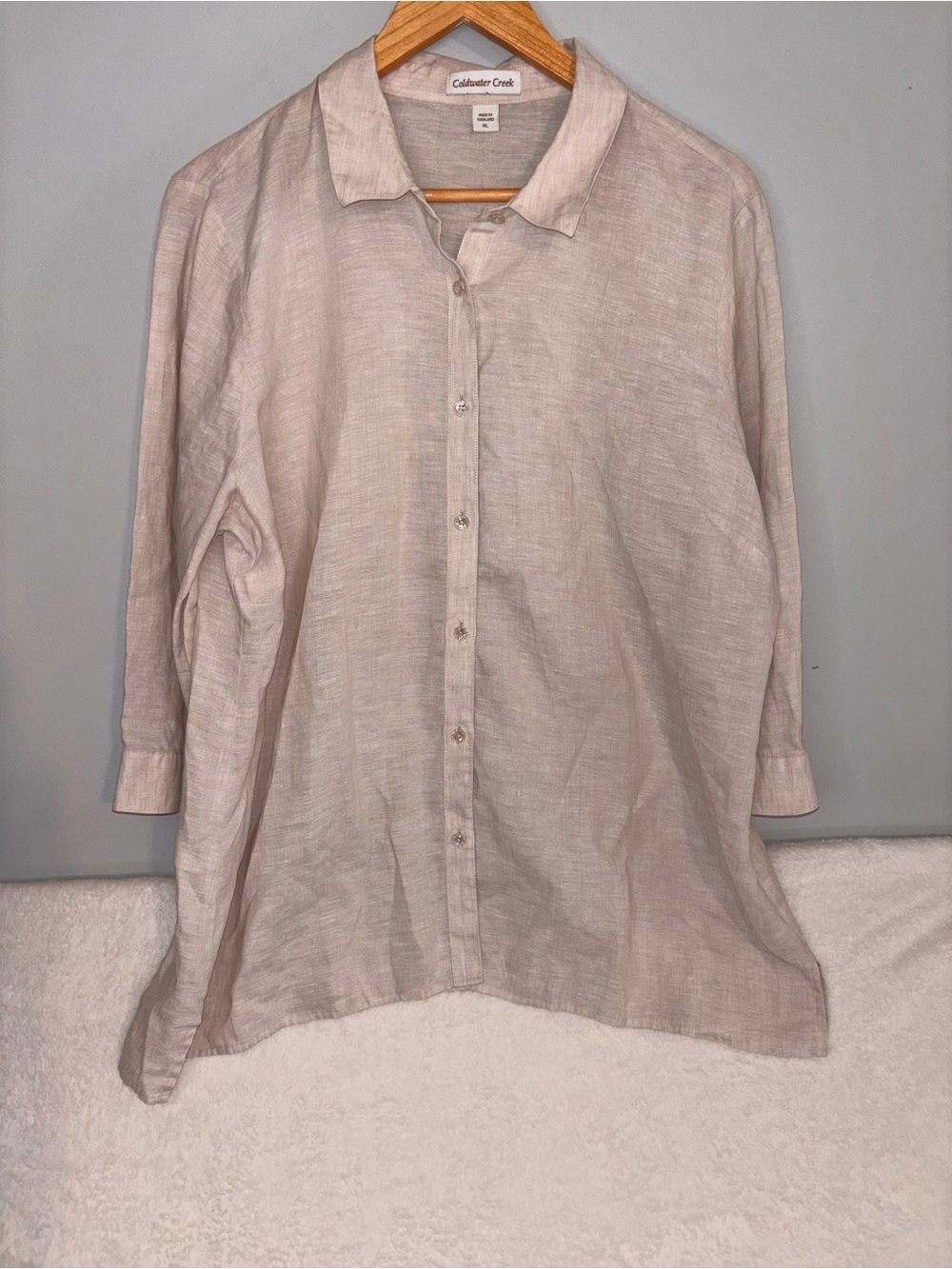 Coldwater Creek Lightweight Linen Button-Up Shirt - Pale Blush size XL